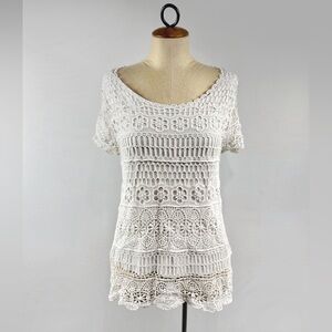 Christopher & Banks Boho Knit Lace Tunic Top White Size Small